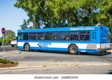 July 26, 2019 Palo Alto / CA / USA - Dumbarton Express Bus Taking Commuters From The Alameda County To The San Mateo And Santa Clara Counties, Via Dumbarton Bridge; San Francisco Bay Area