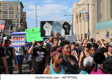 July 26th, 2016 Philadelphia, PA: Democratic National Convention - Hundred of people of various ethnicities march holding signs with the Black Lives Matter Movement