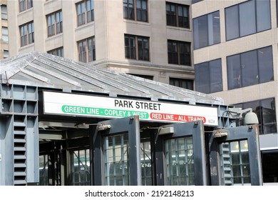 July 28 2022, Boston-USA: For Editorial Use Only, Park Street Station Subway Sign In Boston.