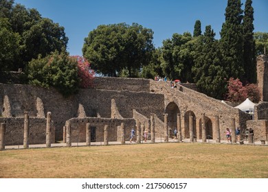 July 3, 2022 - Pompeii, Italy. Ancient City. The Quadriportic Of The Pompeii Art Theatre. Walks In The Historical Places Of Europe