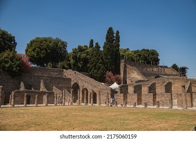 July 3, 2022 - Pompeii, Italy. Ancient City. The Quadriportic Of The Pompeii Art Theatre. Walks In The Historical Places Of Europe