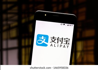 July 30, 2019, Brazil. In this photo illustration the Alipay logo is displayed on a smartphone.