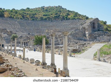 July 30, 2022, Ephesus, Turkey. The Grand Theater Built In The Hellenistic Period And Could Seat Up To 25.000 Visitors.