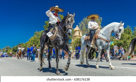 JULY 4, 2016 - Citizens of Ojai California celebrate Independence Day - hispanic horsemen march in parade