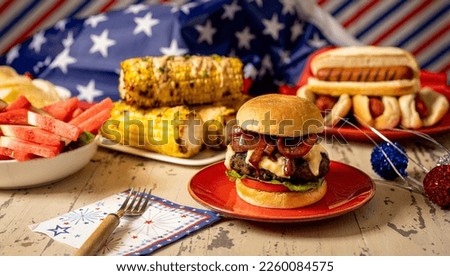 July 4th bbq with hot dogs hamburgers and corn