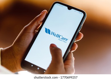 July 6, 2020, Brazil. In This Photo Illustration The WellCare Health Plans Logo Seen Displayed On A Smartphone