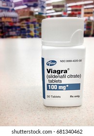 July 7, 2017- Ogden Utah- Viagra Bottle Which Is A Drug Common For Male Impotence 