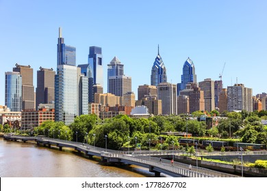 July, 7,2018, Philadelphia, Pennsylvania : Skyline Of Philadelphia Downtown From From South Street Bridge On Schuylkill River, Pennsylvania, USA.