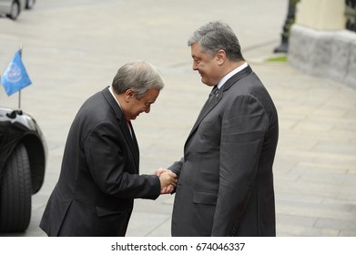 July 9, 2017. Kyiv, Ukraine. António Guterres, The Secretary-General Of The United Nations, And Petr Poroshenko, The President Of Ukraine. Meeting In Kiev.