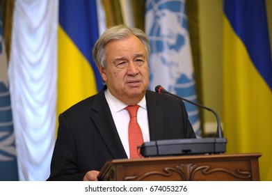 July 9, 2017. Kyiv, Ukraine. Briefing Of António Guterres, The Secretary-General Of The United Nations. In Kiev.