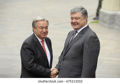 July 9, 2017. Kyiv, Ukraine. António Guterres, The Secretary-General Of The United Nations, And Petr Poroshenko, The President Of Ukraine. Meeting In Kiev.