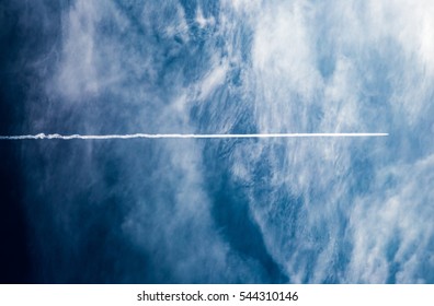 Jumbo Jet Plane Straight Fast Flying Under Sky Looks Like Shooting Star