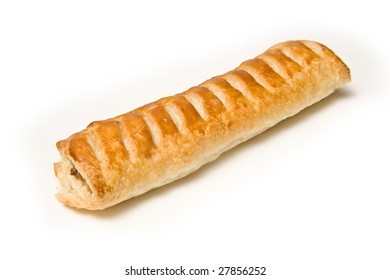 Jumbo Sausage Roll Isolated On A White Studio Background.