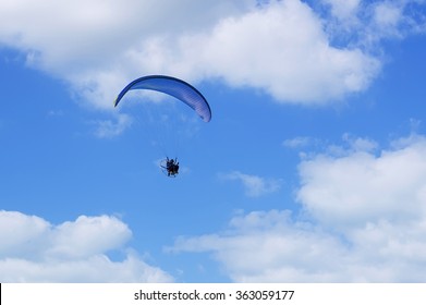 JUMEIRAH BEACH RESIDENCE, DUBAI, UAE - NOVEMBER 22, 2015: Parachutist, Skydiving Over Dubai Beach