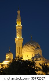 The Jumeirah Mosque Illuminated At Night. Dubai, United Arab Emirates