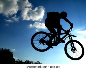 Jump With A Mountain Bike - Silhouette