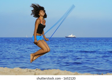 jumping on the beach