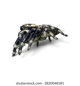 Jumping Spider Macro View Isolated on White Background