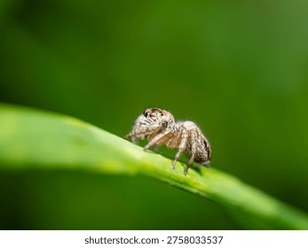 Jumping spider on leaf macro biodiversity wildlife concept