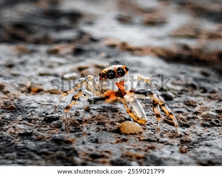 The jumping spider is staring at something on the rock