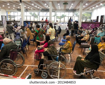 Jun 10,2021, Kapar, Klang, Selangor, Malaysian. Elderly Men And Women Waiting To Get A Vaccine Protect From Virus Covid19