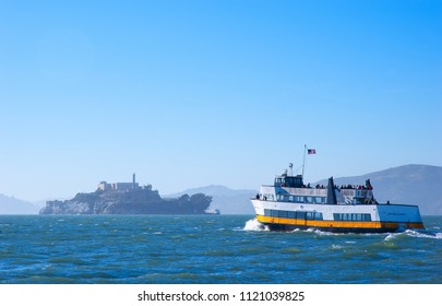 JUN 29, San Francisco, USA - Tourist Boat In San Francisco Bay  Alcatraz Island Excursion Tour