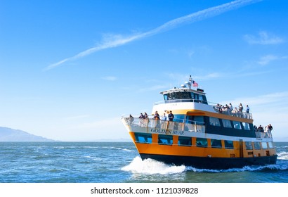 JUN 29, San Francisco, USA - Tourist boat in San Francisco Bay  Alcatraz Island excursion tour