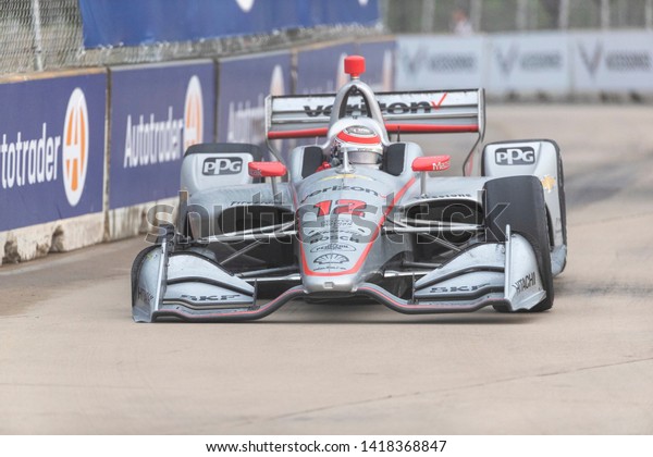 June 01, 2019 -\
Detroit, Michigan, USA: WILL POWER (12) of Australia races through\
the turns during the  race for the Detroit Grand Prix at Belle Isle\
in Detroit, Michigan.
