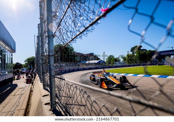 June\
04, 2022 - Detroit, MI, USA: PATO OWARD (5) of Monterey, Mexico\
runs through the turns during a practice session for the Chevrolet\
Detroit Grand Prix at Belle Isle Park in Detroit\
MI.