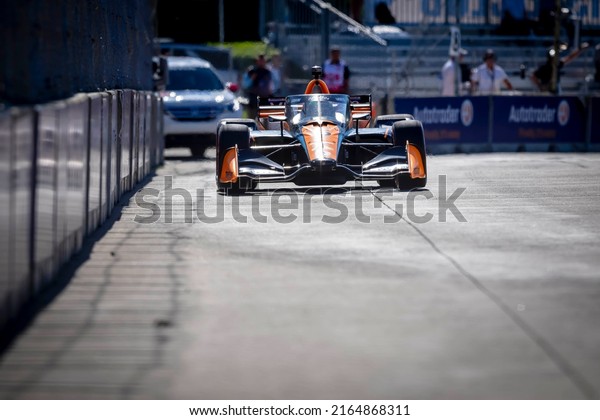 June\
04, 2022 - Detroit, MI, USA: PATO OWARD (5) of Monterey, Mexico\
races through the turns during a practice session for the Chevrolet\
Detroit Grand Prix at Belle Isle Park in Detroit\
MI.