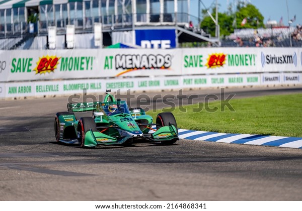 June 04, 2022 -\
Detroit, MI, USA: ROMAIN GROSJEAN (28)  of Geneva, Switzerland\
prepares to practice for the Chevrolet Detroit Grand Prix at Belle\
Isle Park in Detroit MI.