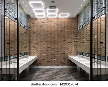 June 04,2019 Beautiful Area Of Washroom With Bright And Cleanliness Of Modern Interior Designs At THE MARKET Bangkok The New Shopping Mall On Ratchadamri Road,Thailand For Background