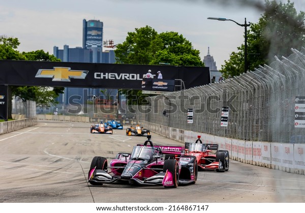 June 05, 2022 -\
Detroit, MI, USA: HELIO CASTRONEVES (06) of Sao Paulo, Brazil races\
through the turns during the Chevrolet Detroit Grand Prix at Belle\
Isle Park in Detroit MI.