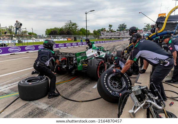 June 05, 2022 - Detroit, MI,\
USA: Crew members of Juncos Racing prepare their race car before a\
practice for the Chevrolet Detroit Grand Prix in Detroit, MI,\
USA.