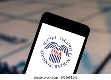 June 1, 2019, Brazil. In This Photo Illustration The Social Security Administration United States Logo Is Displayed On A Smartphone.