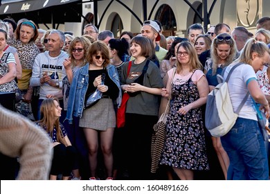 June 1, 2019 Minsk Belarus Festivities in the city on the day of Swedish culture People having fun at a street concert in city