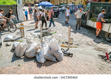 June 1, 2019. Repair Work On Andriivskyi Uzviz Street (Andriyivsky Descent) Kiev, Ukraine. Weekend Celebrations.