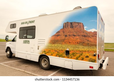 JUNE 12, 2018: Cruise America Camper/ RV Park In Badlands National Park, South Dakota