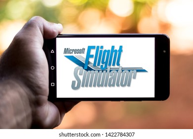 June 12, 2019, Brazil. In This Photo Illustration The Microsoft Flight Simulator Logo Is Displayed On A Smartphone.