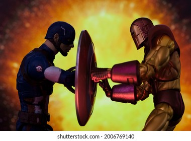 JUNE 12 2021: Scene From Marvel's The Avengers Civil War, Captain America Vs. Iron Man - Hasbro Action Figure