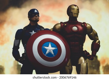 JUNE 12 2021: Scene From Marvel's The Avengers Civil War, Captain America Vs. Iron Man - Hasbro Action Figure