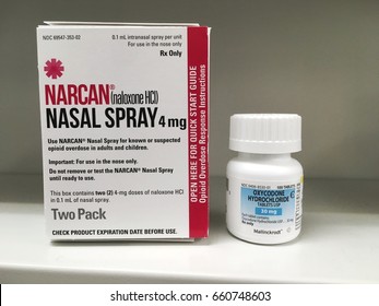 June 13, 2016-ogden Utah, USA: Narcan Nasal Spray Is Available In Pharmacies Which Can Prevent Overdose From Opioids Like Oxycodone.