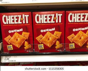 JUNE 13 2018 - CRYSTAL, MN: Boxes Of Original Flavor Cheez It Cheese Snacks For Sale On Display At A Grocery Store Shelf