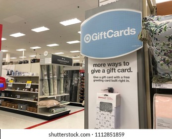 JUNE 13 2018 - MAPLE GROVE, MN: Signage On An Aisle Endcap Inside Of A Target Retail Store Encouraging Shoppers To Purchase Gift Cards