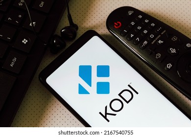 June 15, 2022, Brazil. In This Photo Illustration, The Logo Of The Kodi Entertainment Center, A Free And Open Source Multimedia Software Is Displayed On A Smartphone Screen