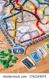 June 18, 2020 - British Columbia, Canada - Ticket To Ride: Europe The Board Game Being Played.