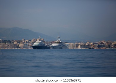 June 19, 2018: Image Of Eclipse Yacht Next To Cannes . Yacht Is Owned By Roman Abramovich .