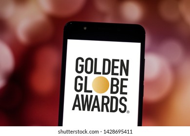 June 19, 2019, Brazil. In This Photo Illustration The Golden Globe Awards Logo Is Displayed On A Smartphone.