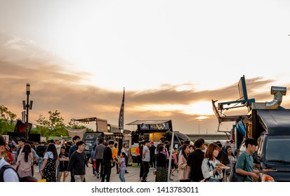 June 2, 2019 Hangang River Park, Yeouido, Seoul. Seoul Bamdokkaebi Night Market Festival Scenery.