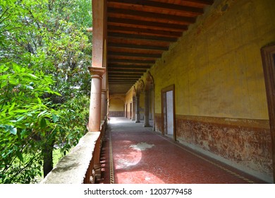 June 20, 2018. San Luis Potosí, Mexico. Exterior Porch View Of The Legendary Hacienda De Gogorrón With The Stucco Walls And The Arched Windows.